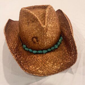 Charlier 1 Horse Straw Cowboy Hat Turquoise in Small